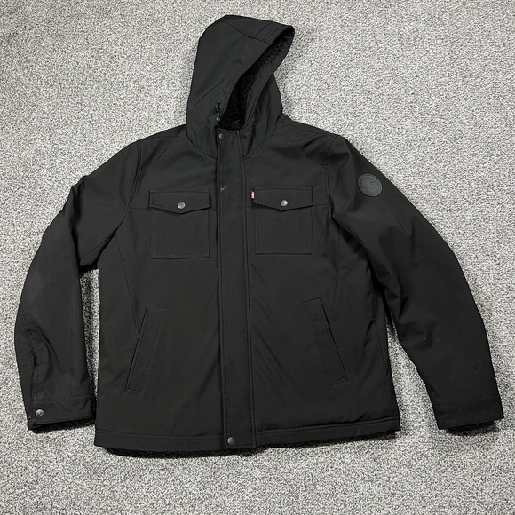 Levi's Other - Levis Jacket Mens‎ L Black Hooded Fleece Lined Insulated Winter Coat